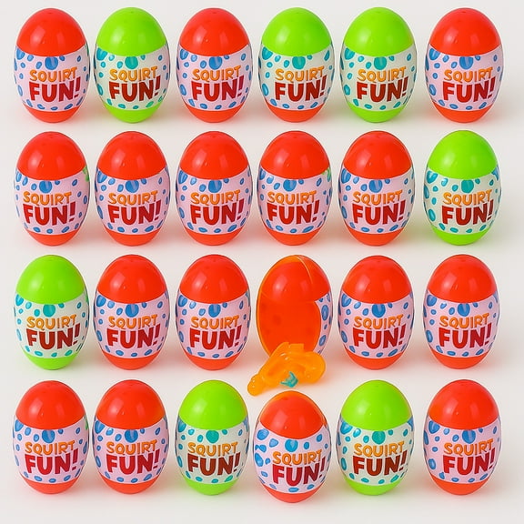 Fun Express 4" Mini Neon Squirt Gun-Filled Plastic Easter Eggs - 24 Pieces