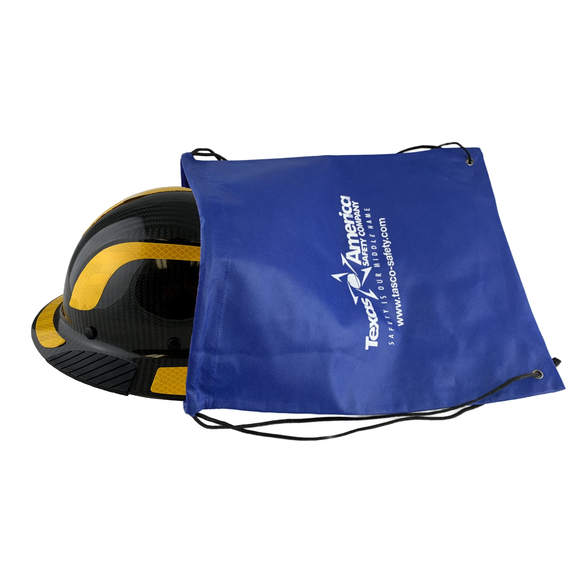Lift Safety Helmet - Actual Carbon Fiber Full Brim Hard Hat - Glossy Black with Yellow Reflective Decals with Hard Hat Tote Bag