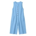 thumbnail image 5 of VBVC Women's Cotton Linen Button Down Jumpsuits , Summer Sleeveless Rompers For Women , Ladies' Wide Leg One-Pieces Capri with Pockets,Light Blue,S-2XL, 5 of 7