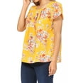 thumbnail image 2 of Women's Casual Floral Print Pleated Front Petal Cap Sleeve Round Neck Tee Blouse Top, 2 of 6