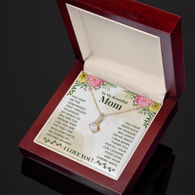 Jewelry, Necklace, Message Card, Mother's Day Gift, Colorful Flowers, Alluring Beauty Necklace Gift, To Mom From Daughter Son, White Alluring Necklace