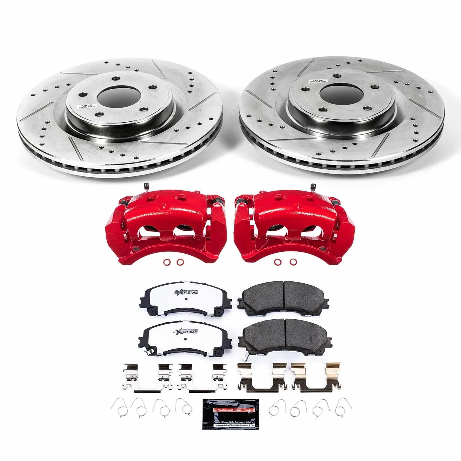 Power Stop Front Z26 Street Warrior Brake Pad and Rotor Kit with Red Powder Coated Calipers KC6944-26
