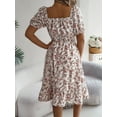 thumbnail image 6 of Musefolio Women's full open vintage floral print square neck puffy short sleeve mid-length summer ruffled high waist casual elegant A-line floral dresses S-XL, 6 of 6