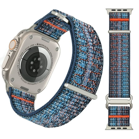 Sport Loop Nylon Band Compatible with Apple Watch Band 38mm 40mm 41mm, iWatch Series 9 8 7 6 SE 5 4 3 2 1 Strap, Fit for Apple Watch Band Women Men Stretchy Elastic Braided,Blue+Orange