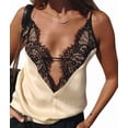 thumbnail image 2 of Lace Camis Tops for Women Spaghetti Strap Satin Silk V Neck Tank Top Y2K Going Out Shirt Tops Cream White XL, 2 of 9
