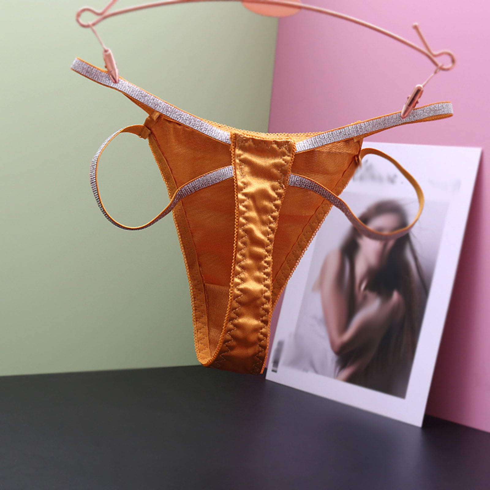 YYDGH Woman's Satin Silk Thong Briefs Panties Shiny Low Waist Bikini Briefs  G-String T-Back Underwear Blue 