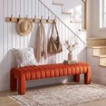 thumbnail image 5 of Zesthouse 63″ End of Bed Bench, Velvet Tufted Upholstered Ottoman Bench with Padded Seat and Solid Wood Leg, Modern Entryway Bench for Bedroom, Living Room, Rust, 5 of 9
