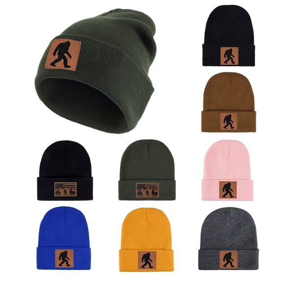 Bigfoot Leather Patch Acrylic Knit Beanie - Soft Stretchable Sporty Unisex Hat, Daily Comfort & Perfect Gift