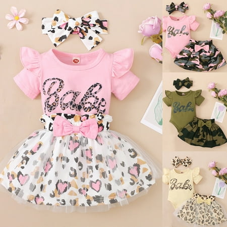 

Gyratedream Baby Girls Summer Clothes Ruffles Romper Tutu Skirt 3PCS Outfit Set 0-3 Months