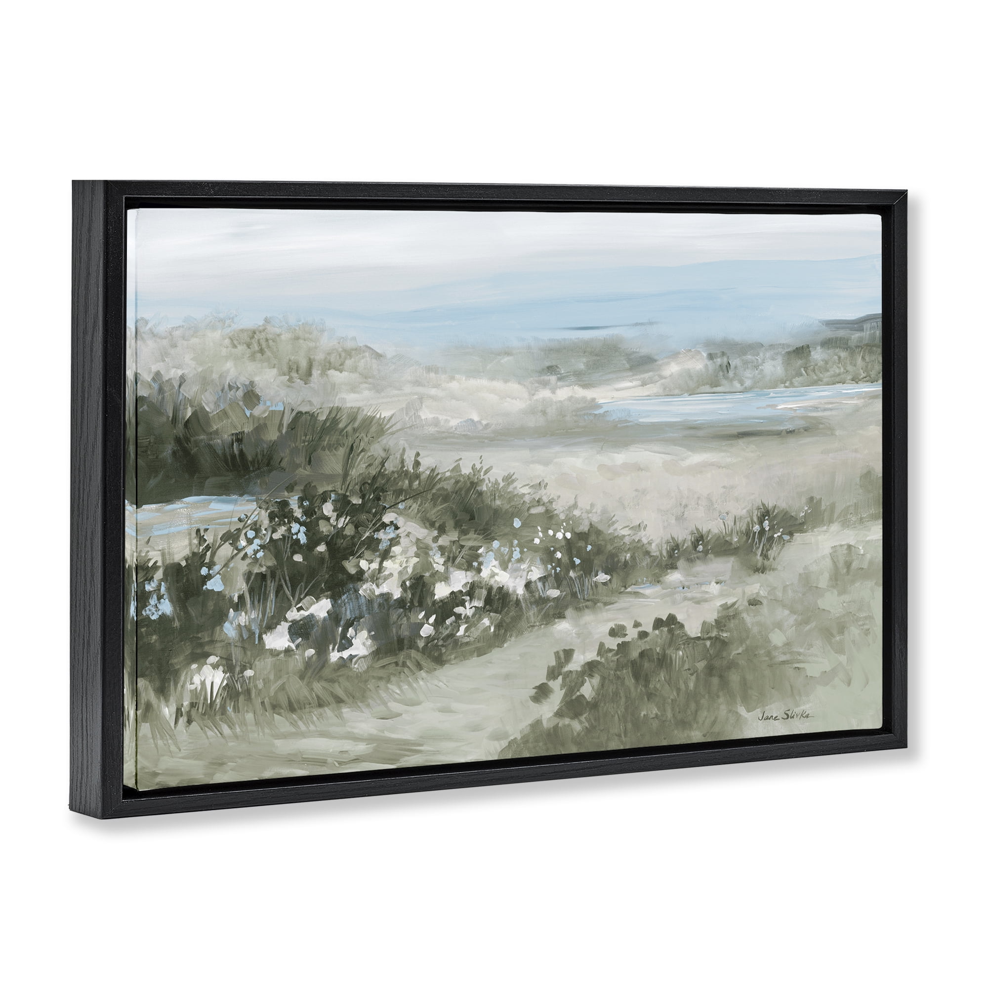 Stupell Industries Neutral Quiet Composition Landscape Black Framed Floater Canvas Wall Art, design by Jane Slivka