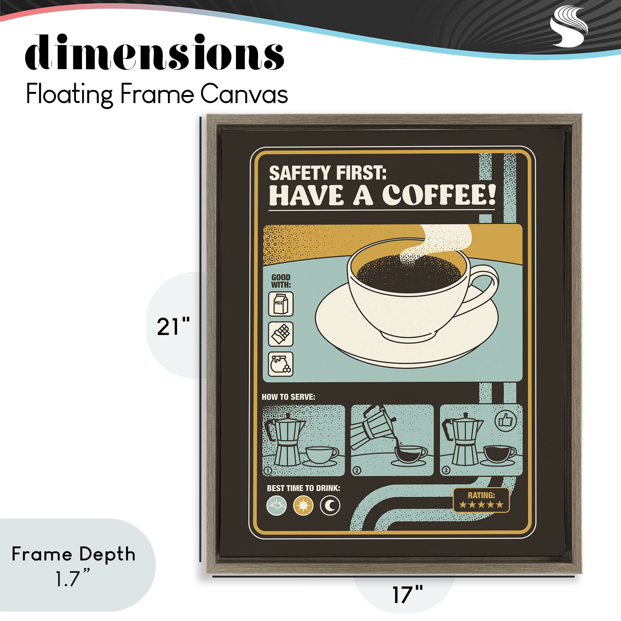 Stupell Industries Safety First Have A Coffee Brown Framed Floater Canvas Wall Art, design by Tobe Fonseca