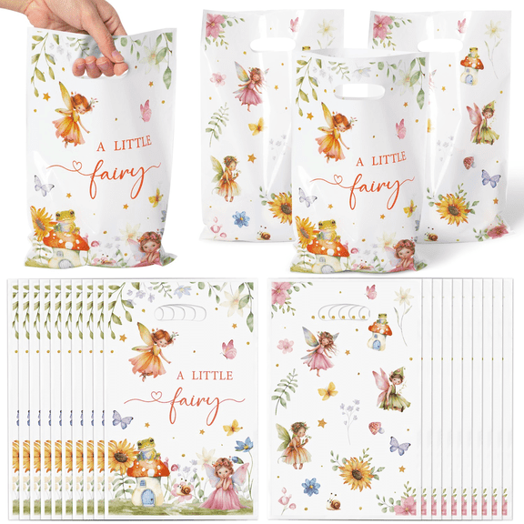 Laffact Fairy Party Gift Bags, 50Pcs Watercolor Floral Gifts Bags with Handle for Birthday Wedding Baby Shower