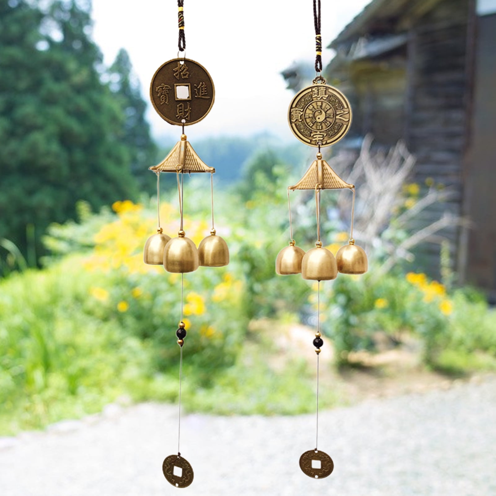 Arlmont & Co. 4 Hanging Bell Decorative Wind Chime - White and Beige  Circle Design Outdoor or Indoor Decorative Bells for Home Decor - Creative  Gift Idea