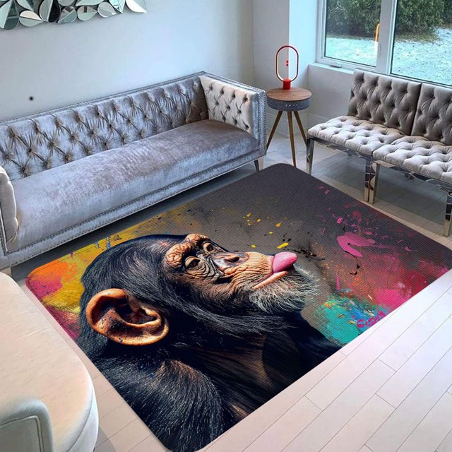 Monkey Rug & Home Decor-Cool Gorilla Black Area Rugs-Animal Monkey Rug Carpet Durable & Non-Slip Modern Rugs for Living Room Bedroom Man Cave Decorative-M87BA
