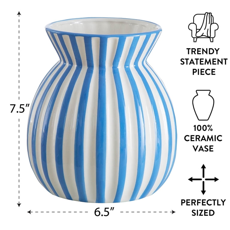 Mainstays Blue and White Striped Ceramic Vase - Walmart.com