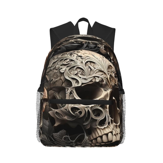 Easygdp Vintage Pattern Flower Skull Mochila Casual para Portátil, Mochila para Escuela, Viajes, Negocios