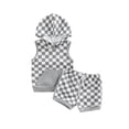 thumbnail image 1 of Baby Girl Boys Suit, Sleeveless Hooded Checkerboard Print Tops + Summer Casual Drawstring Short Pants, 1 of 8