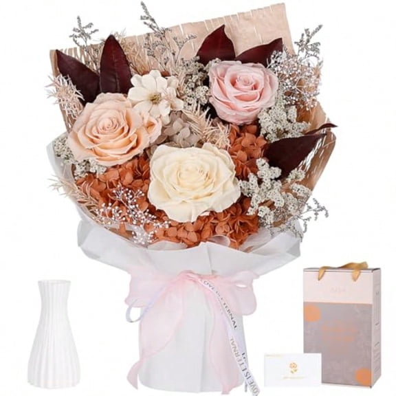 Preserved Bouquet of Flowers - Forever Flowers for Delivery Real Eternal Roses Anniversary Birthday Valentine Gifts for Women Mom Grandma Her Wife Girlfriend Champagne
