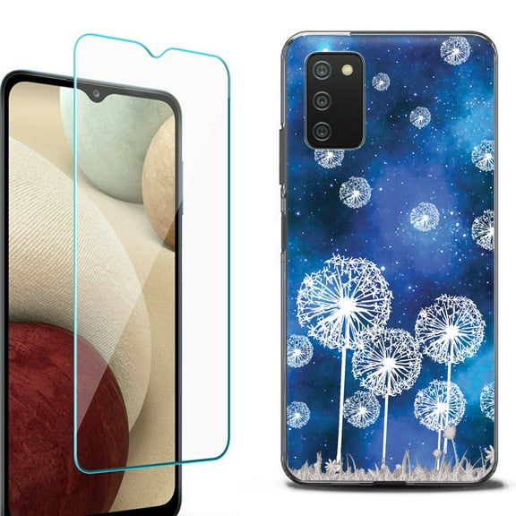 Slim-Fit Protective Fashion Phone Case (Black) for Samsung Galaxy A03s, with Tempered Glass Screen Protector, by OneToughShield ® - Dandelion Stars