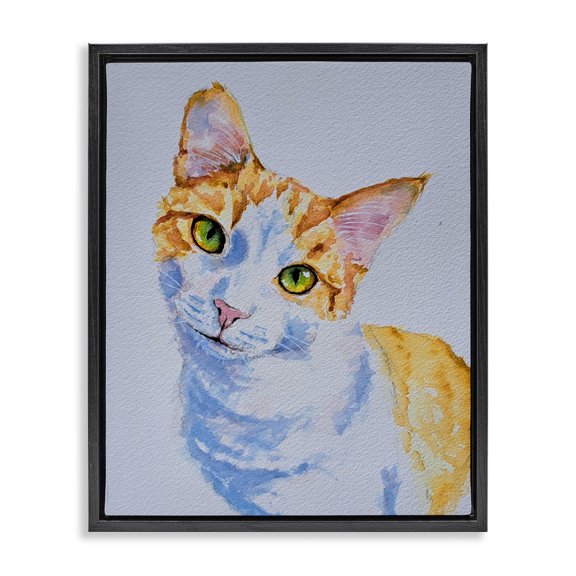 Stupell Industries Eclectic Gazing Orange Cat Portrait Black Floating Frame Canvas Art, 17 x 21, by Tatiana Roberts