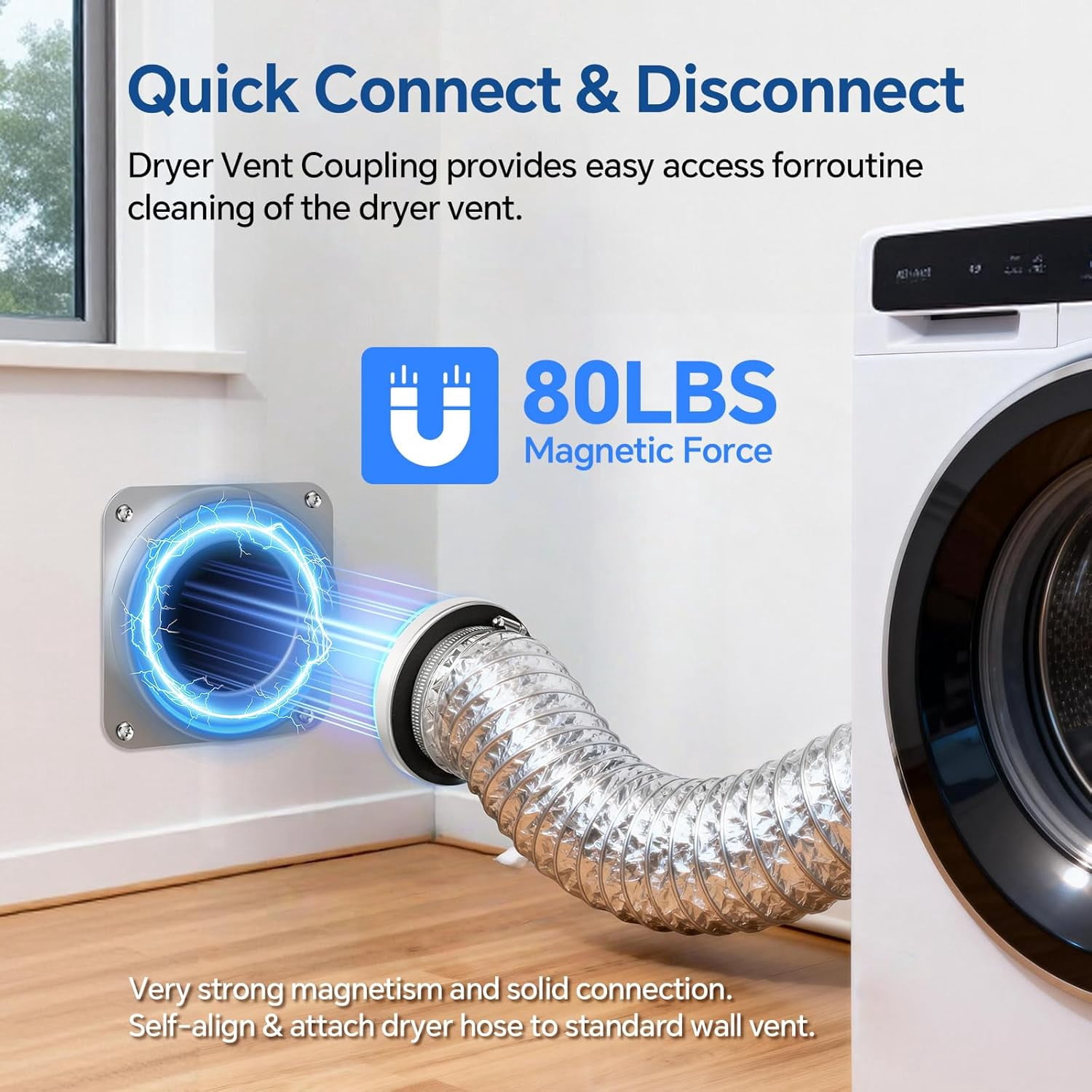 Magnetic Dryer Vent Coupler DV180 Sealed Dryer Vent Connector Kit Easy Clean Quick Connector Includes 2.6 ft 4 in Tubing and Two Stainless Steel Clamps
