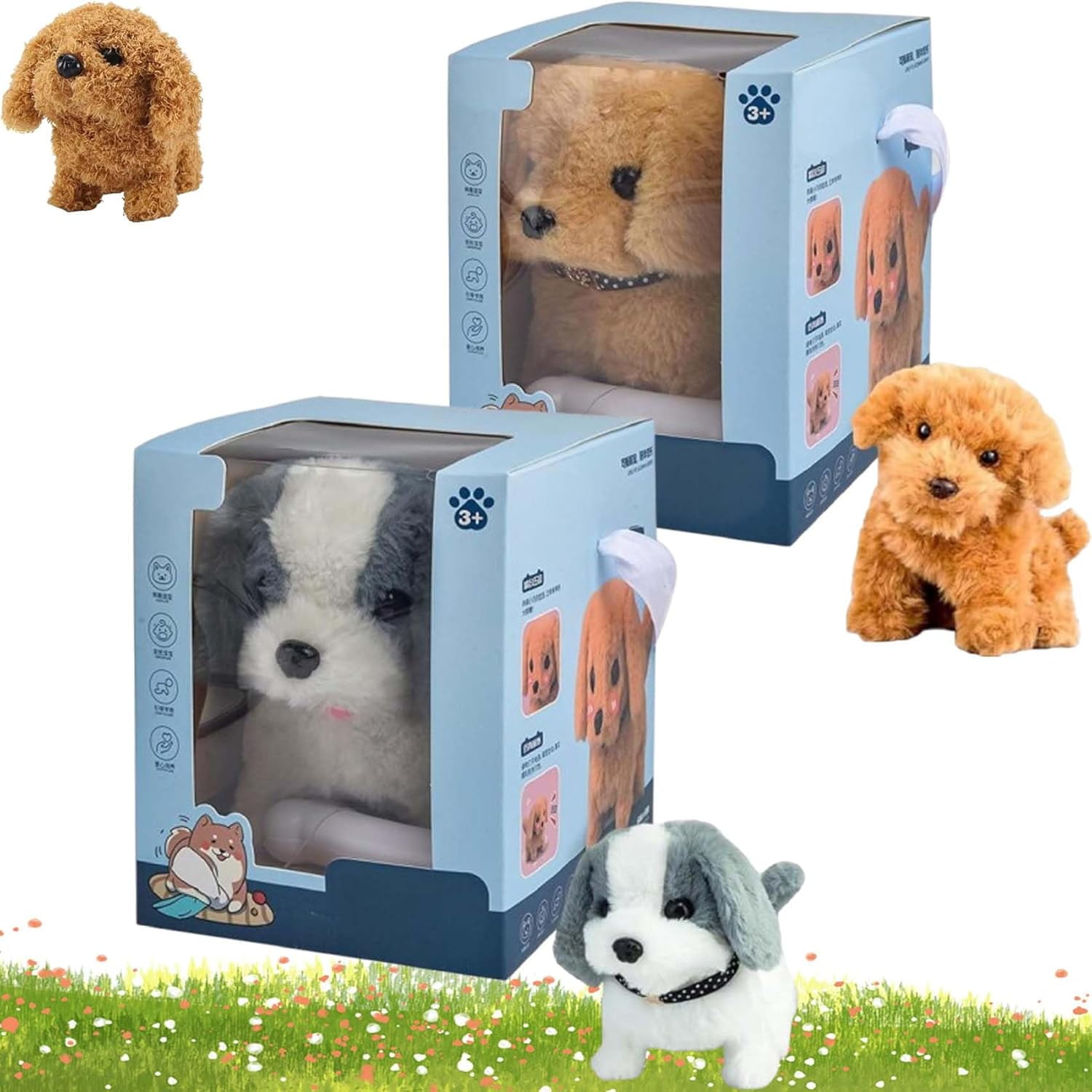 Kkbbma Jouet Interactif Chien Pour Enfants, Chiot Robot Réaliste Marche Aboie Remue La Queue En Peluche Intelligent Avec Musique Mouvement Automatique