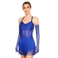 thumbnail image 1 of Moggemol Ensemble de Robe de Danse Latine à Paillettes pour Femmes, Justaucorps, Tango, Salsa, Rumba, Cocktail, Soirée, Bleu Royal, 1 of 6