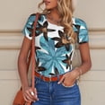 thumbnail image 6 of KLL Women 's Crew Neck Bodysuit Jumpsuits Lilies Flowers Print Short onesies Stretch T Shirts, 6 of 7