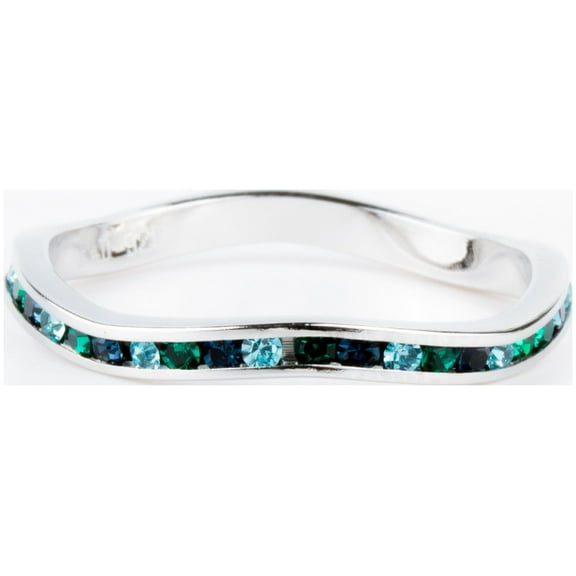Green Tonal Swarovski Crystal Stackable ring in Sterling Silver