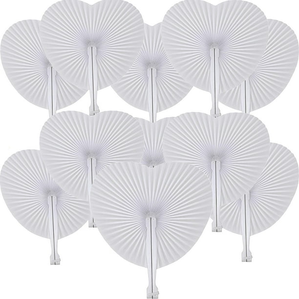 Abanicos de mano plegables Bestage White Heart Wedding, 100 paquetes