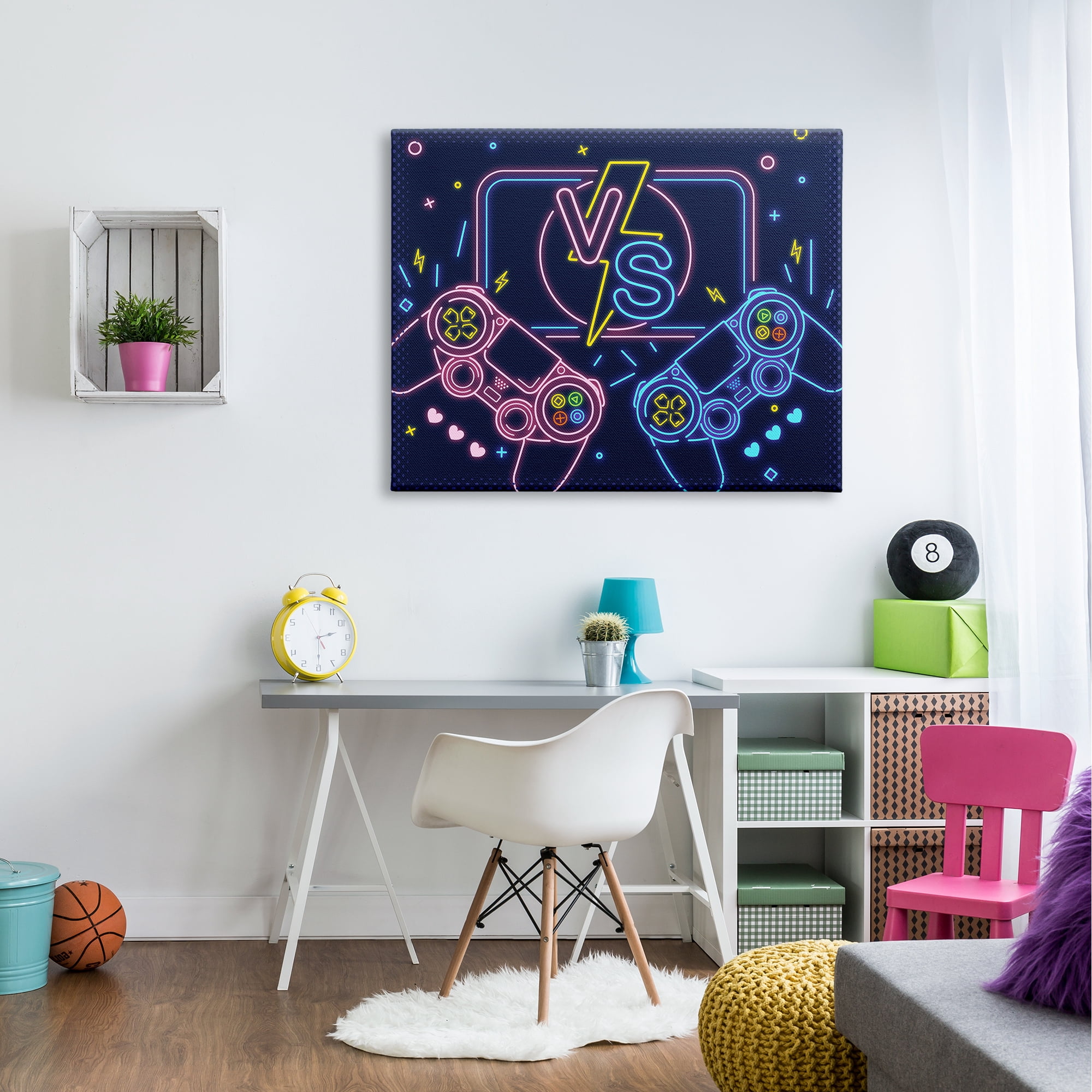 Stupell Industries Video Gamer Two Players Controllers Neon Style , 48 x 36, Design by Ziwei Li