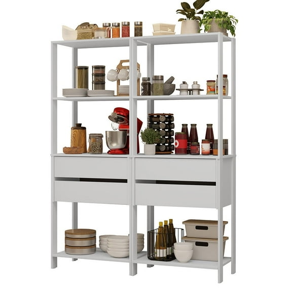 Madesa Kitchen Pantry Storage Rack with 4 Drawers and Open Shelves 55"L Multiuse Modular Cabinet for Kitchen Organization - White