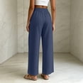 thumbnail image 3 of Linen Wide Leg Pants for Women Elastic Waist Solid Color Palazzo Pants Casual Summer Drawstring Long Pants with Pockets Flowy Beach Vacation Clothes, 3 of 8