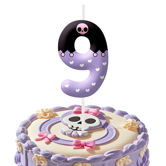 Black purple cartoon birthday candle (number 9 candle), purple skull number candle, suitable for cartoon theme birthday number candle, party decorations