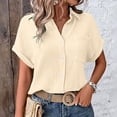 thumbnail image 2 of YDFCWXW Button Down Dressy Shirts for Womens Gauze Shirts Casual Short Sleeve Textured Collared Summer Work Blouse Clothes Beige, M, 2 of 8