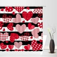 thumbnail image 2 of Valentine''s Day Shower Curtain Black White Stripes Pink and Red Sweet Heart Buffalo Plaid Polka Dot Romantic Love Lover Couple Gifts Creative Modern Fashion Fabric Bathroom Decor Curtain with Hooks, 2 of 3