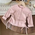 thumbnail image 3 of XFHLMJFF Girls Solid Color Long Sleeve Base Shirt Slim Autumn Drawstring Casual Cardigan T Shirt Top Holiday Cute Tee Tops for 4-5 Years, 3 of 4
