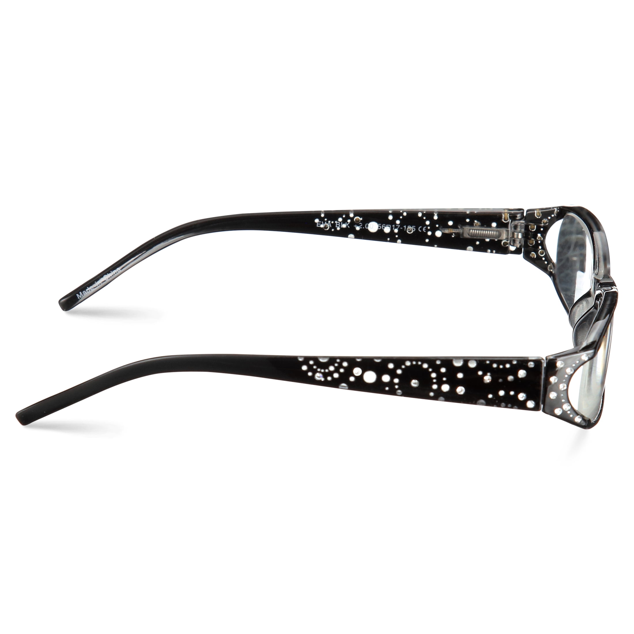 M Readers Eva Black +2.00 Reading Glasses with Case