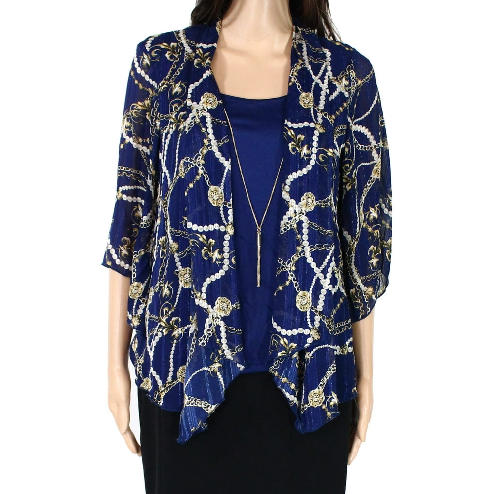 Sara Michelle Womens Twofer Blouse Petite Metallic ChainPrint PM