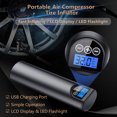 thumbnail image 3 of Graflsoa Portable Mini Car Tire Inflator with LCD Display, 150PSI Max Pressure, USB Rechargeable, Emergency Light, Aluminum Alloy, 25L/Min Air Flow, Includes 4 Nozzles & Carry Bag, 3 of 6
