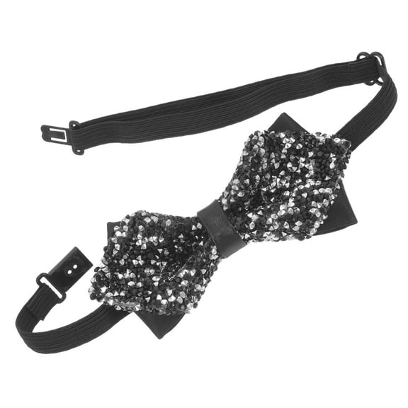 HEATSHAKING Men Black Bow Tie Rhinestone Polyester Wedding 1Pack 4.7x2.2x1.0In