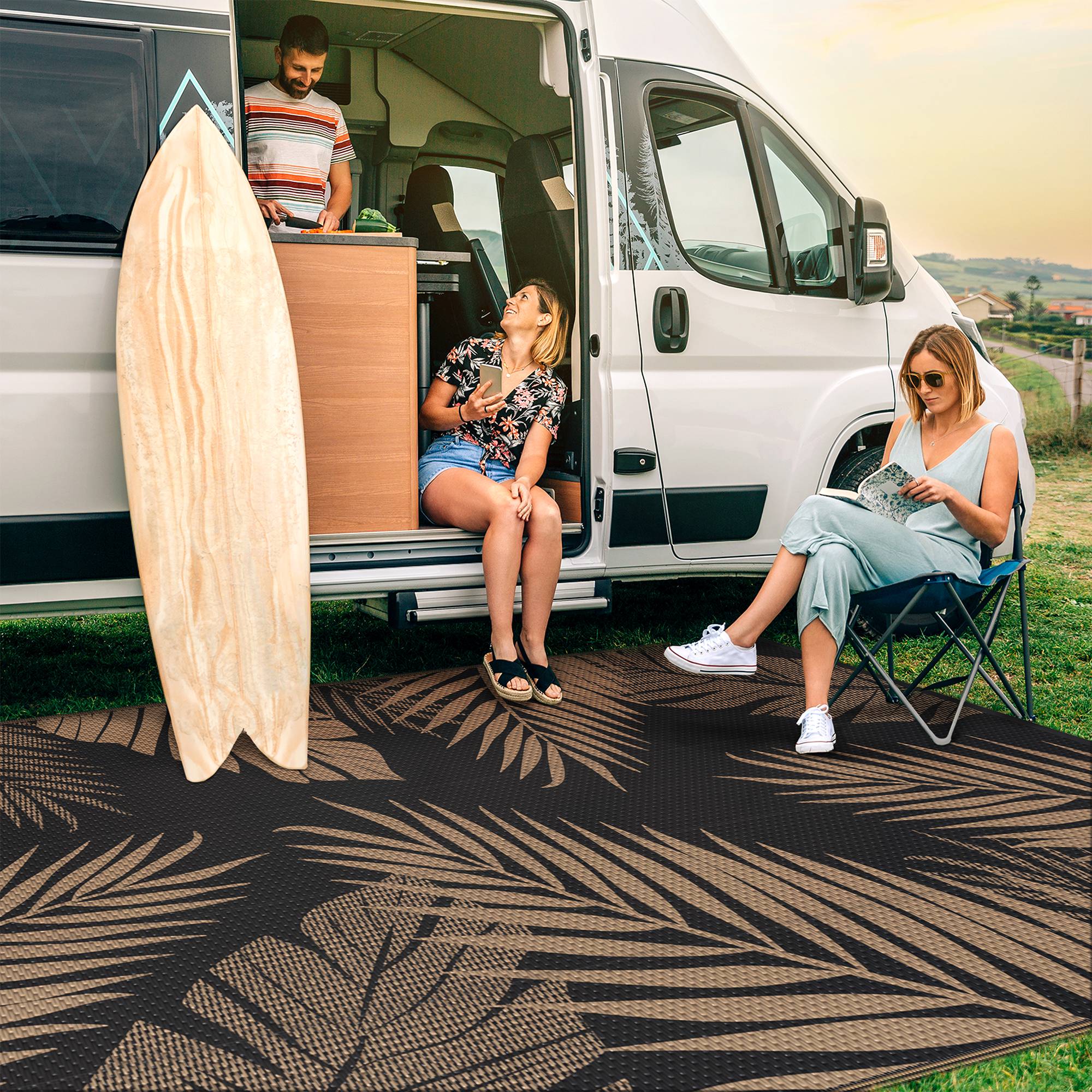 Deorab 6'x9' Waterproof Reversible Outdoor Rug, Brown photo 7
