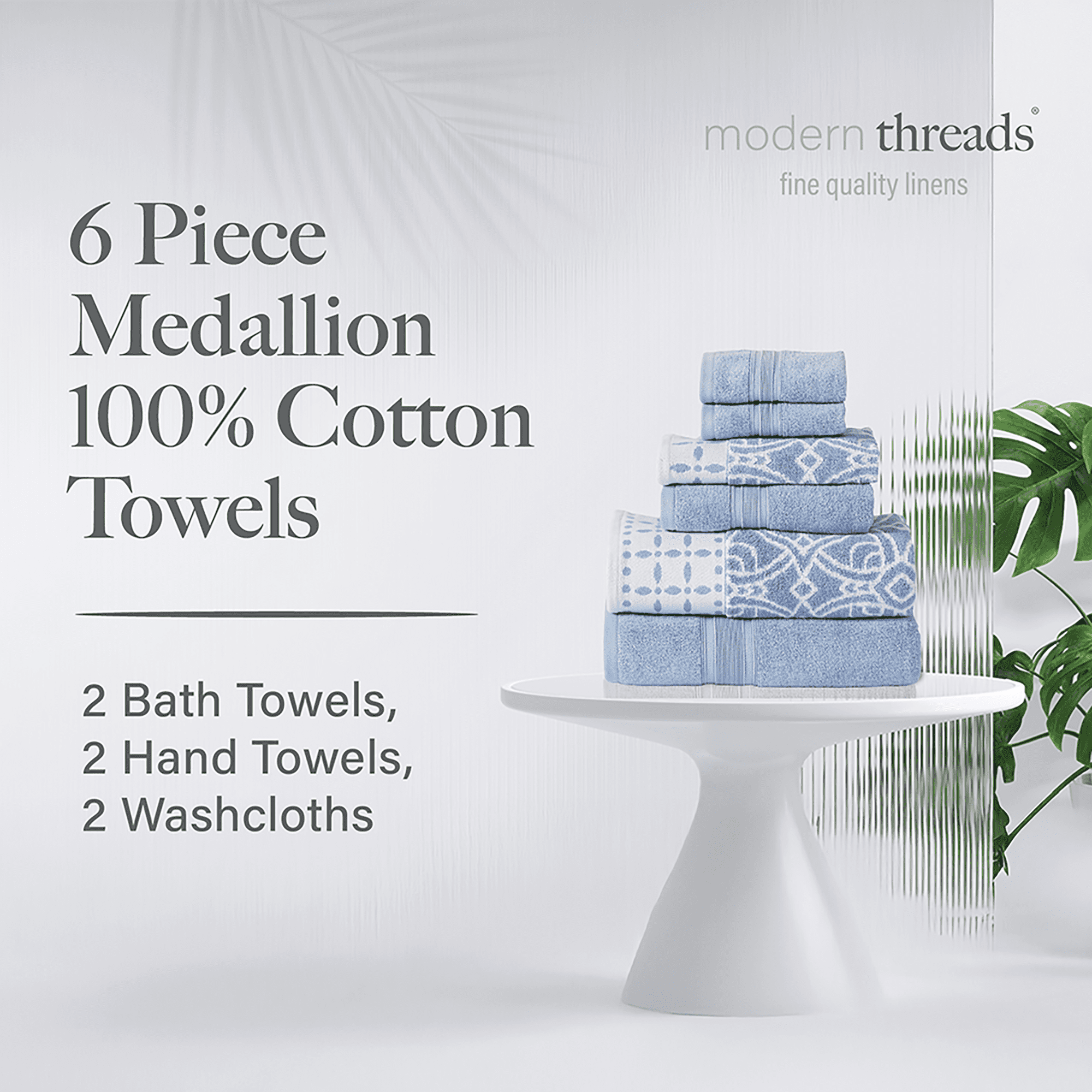 Modern Threads Monroe 6-Piece Cotton Bath Towel Set, Blue