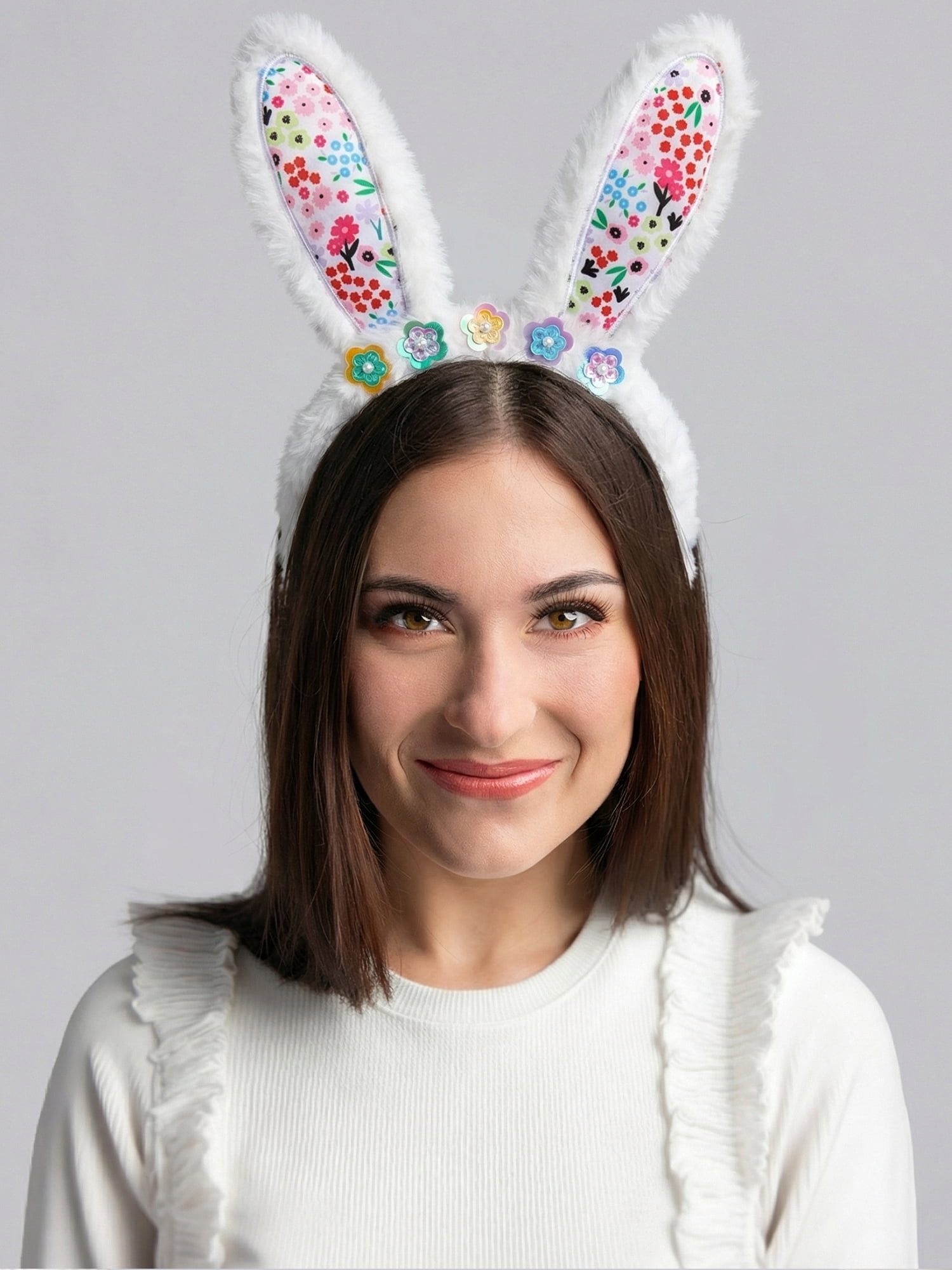 Way to Celebrate Easter Bunny and Flowers Calico Bunny Ears Headband, 1 Piece