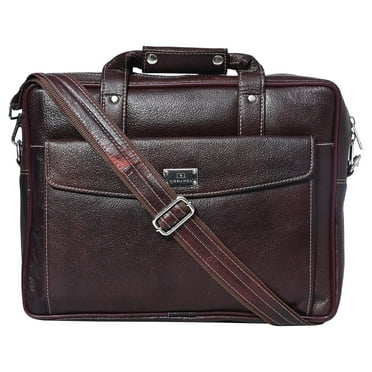 URBANZA 15.6 inch Leather Laptop Messenger Briefcase Satchel Bag for Men and Women - Best for Office School College, Brown