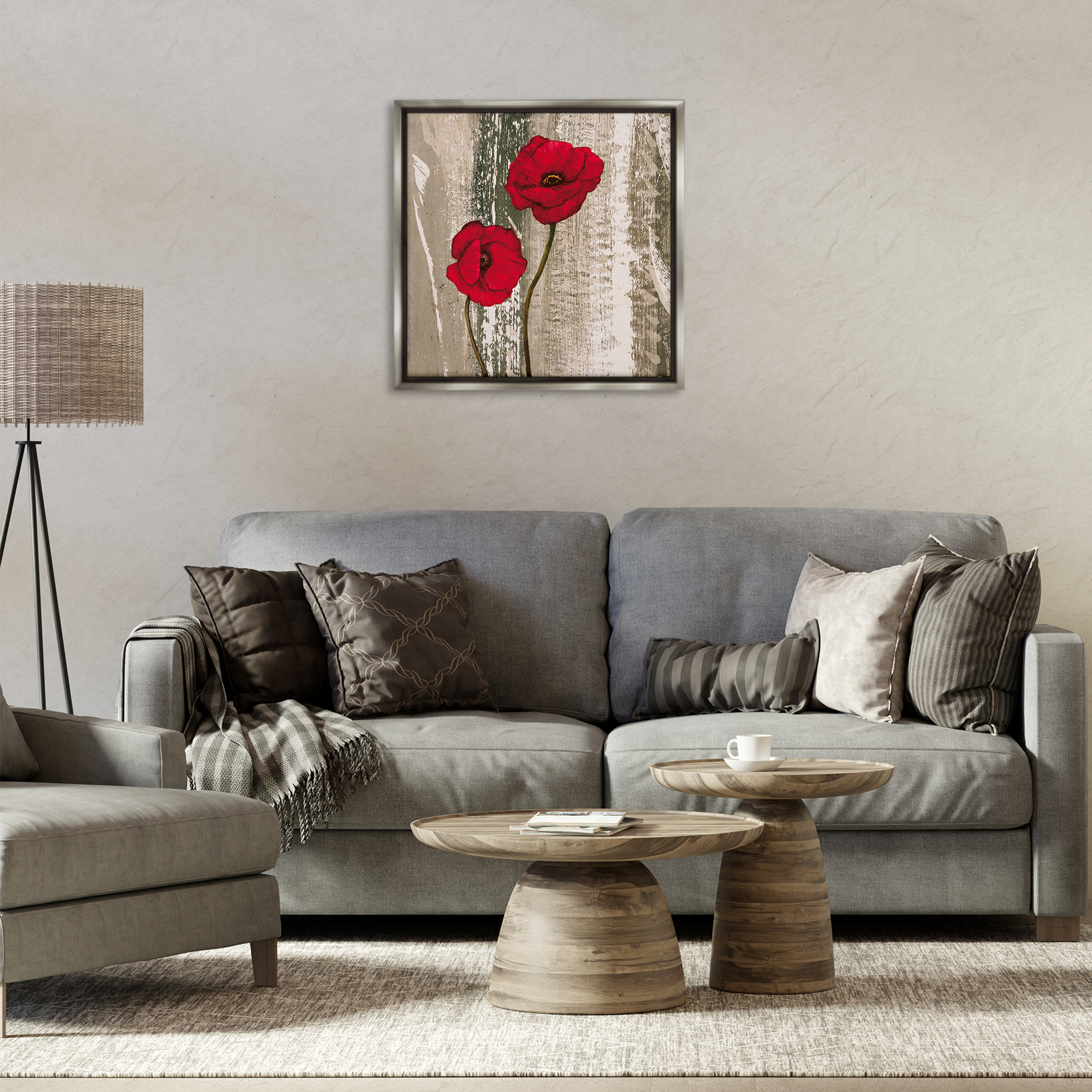Stupell Industries Rustic Red Anemones Plants & Flowers Painting Gray Floater Framed Canvas Art Print Wall Art, 25 x 25