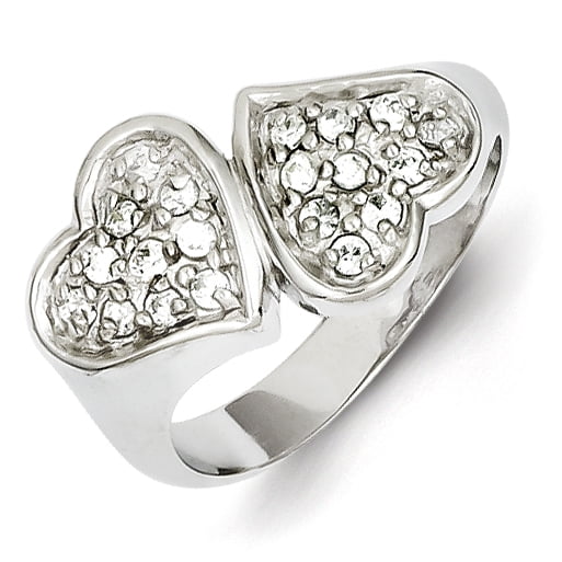 Sterling Silver Synthetic CZ Double Heart Ring