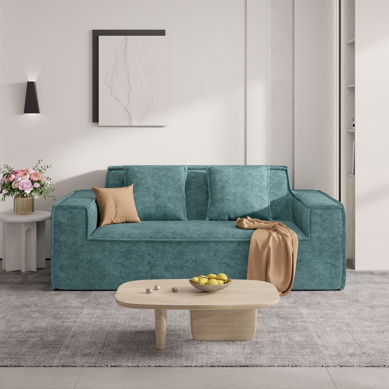 Hawsaiy 75" Pet-Friendly Cat-Scratch Fabric Loveseat Sofa with Wide Armrests & Removable Pillows, No Assembly Foam Couch, Vacuum Packed, High-Density Support, Blue