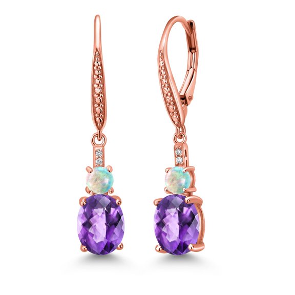 Gem Stone King 18K Rose Gold Plated Silver Blue Sapphire and White Lab Grown Diamond Dangle Earrings for Women (5.13 Cttw, Oval 9X7MM)