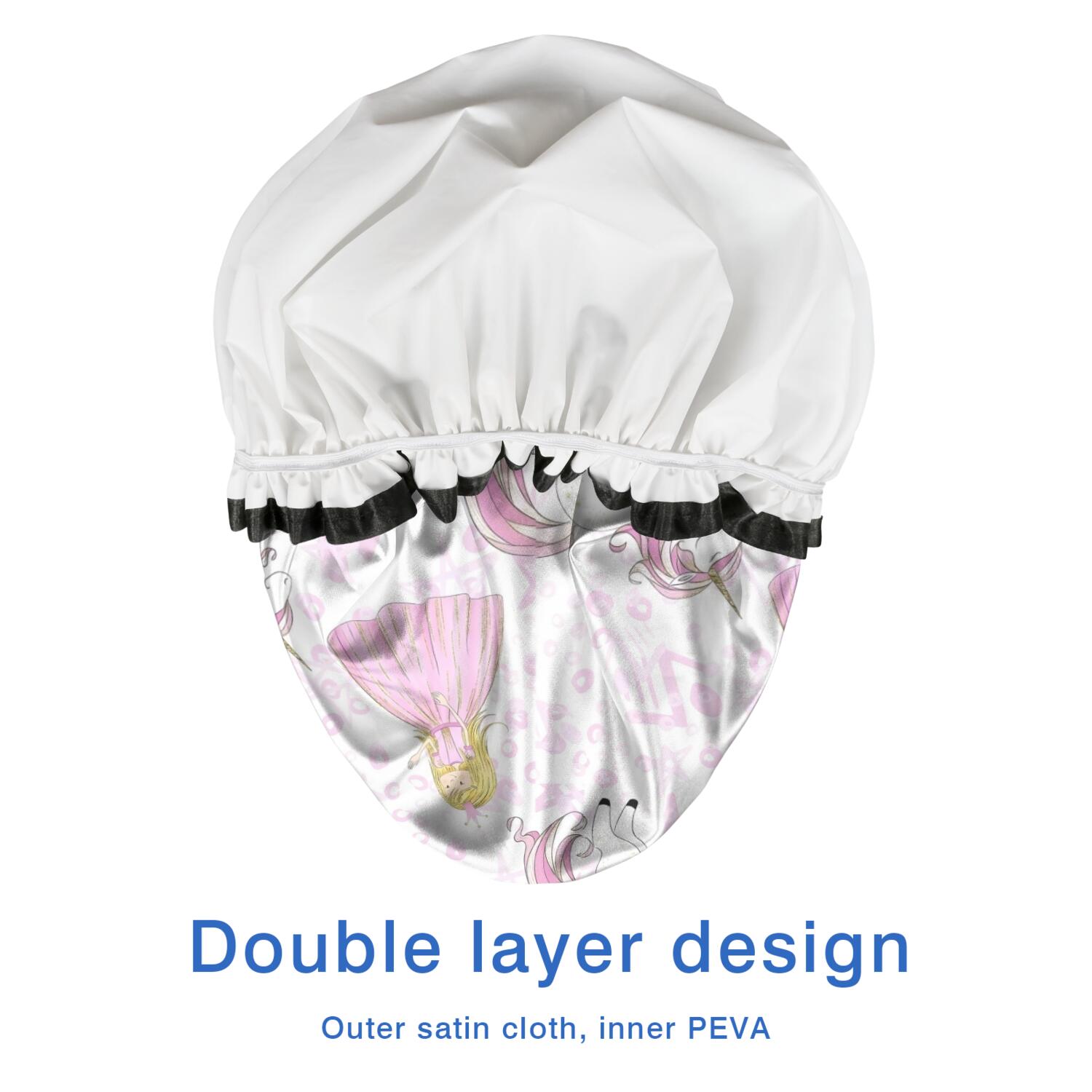 Shower Caps,Princess Unicorn Pattern Waterproof Shower Cap for Women 4 Pieces,Double Reusable Hair Cover for Shower PEVA Elastic Stretch Hem